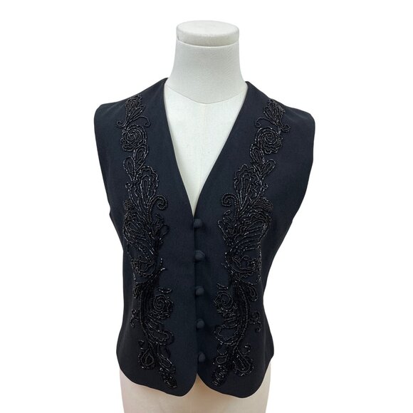 Liz Claiborne Black Beaded Sleeveless Vest Womens S - Picture 1 of 6